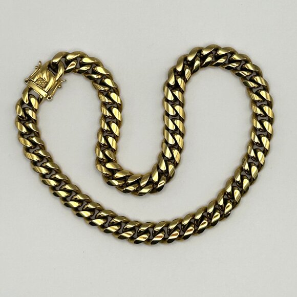 Past Midnight Heavy Gold Tone Cuban Link Necklace 18” Statement Jewelry 131g - Picture 12 of 14